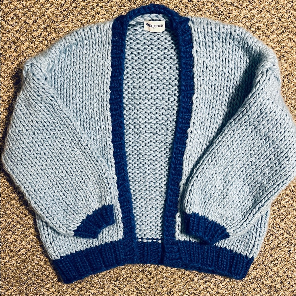 Princess Polly Light Blue and Navy Knit Cardigan